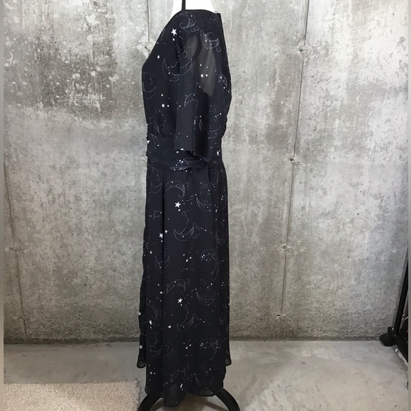 eShakti Womens Maxi Dress Size 24W Pockets Sheer Chiffon Celestial Black Witchy - Picture 6 of 16